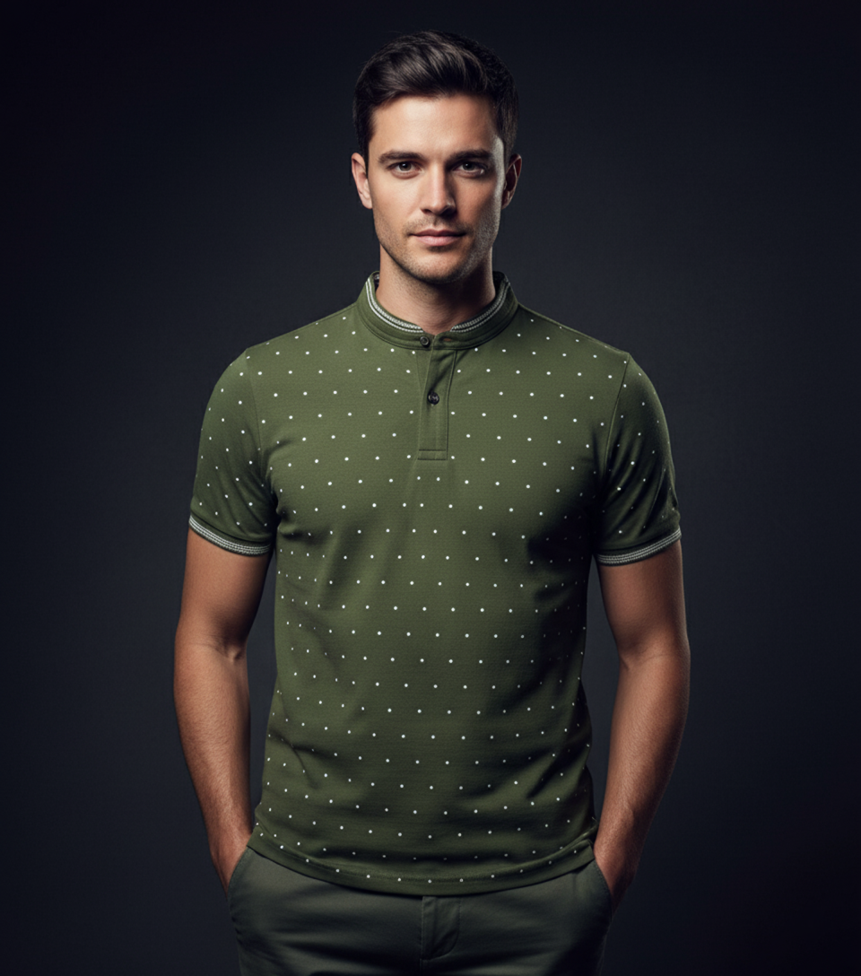 EDGE Mandarin Collar Men’s Solid Color AOP T- shirt - 52709