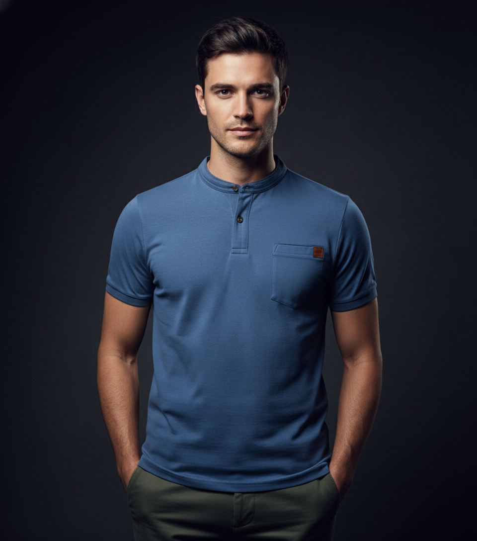 EDGE Men's Mandarin Collar Solid T-Shirt - 52669