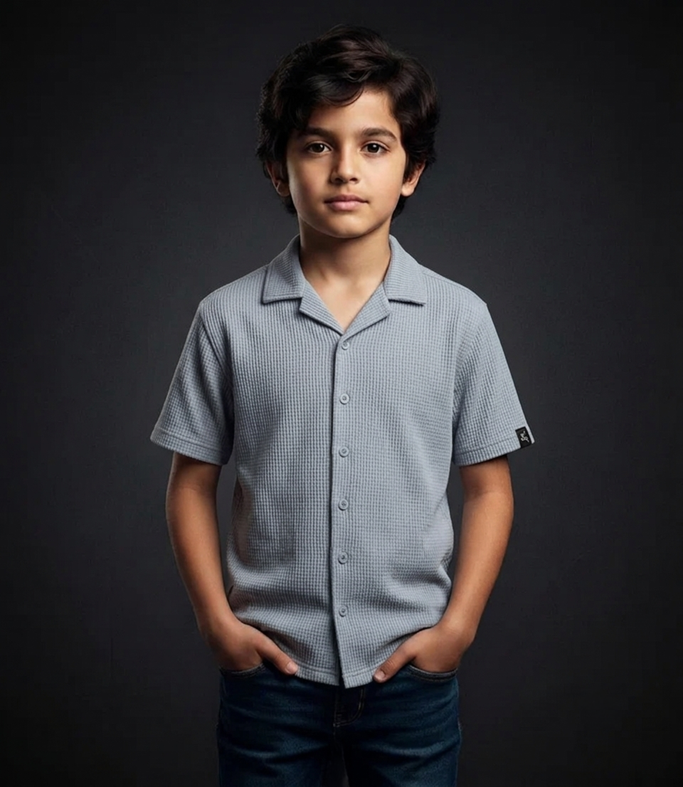 EDGE Cuban Collar Textured Solid Color Polo Shirt - 33817